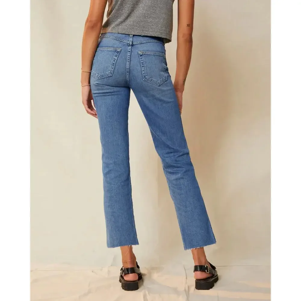 AMO High Rise Kick Straight Leg Denim Jeans $294